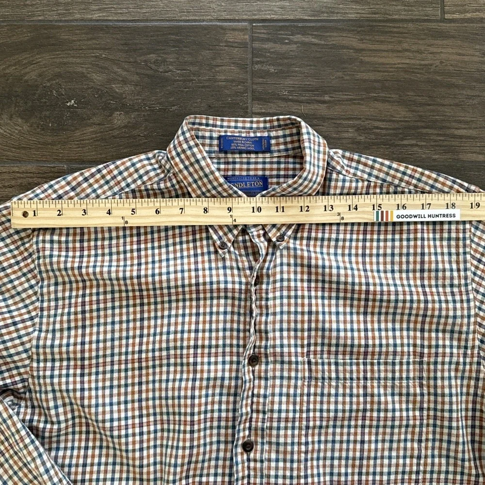 Pendleton Shirt Men L Merino Wool Pima Cotton Plaid Canterbury Cloth Button Down - Picture 7 of 8